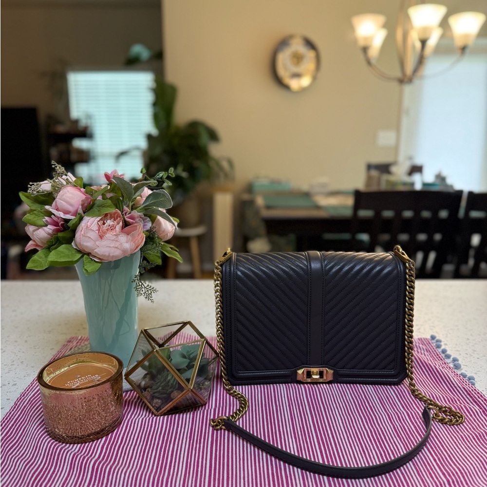 Rebecca Minkoff Chevron Quilted Love Crossbody in Dark Gray
